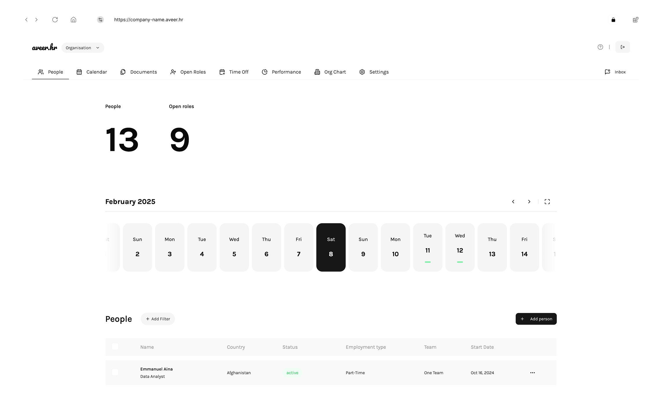 aveer.hrproduct in browser